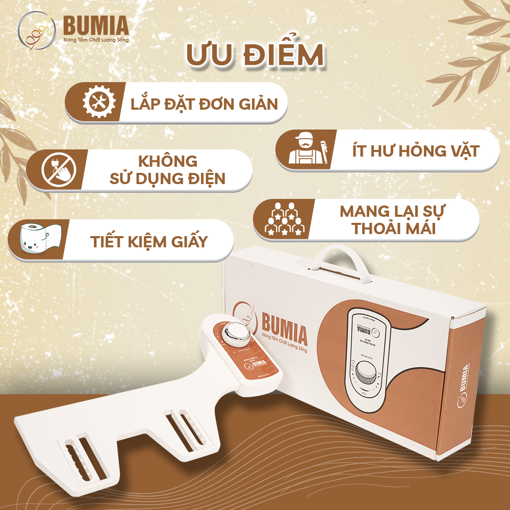 Vòi xịt vệ sinh thông minh Bumia bidet bm02, bảo hành 36 tháng, lắp đặt vào các loại bồn cầu có sẵn tại nhà, xịt rửa vs