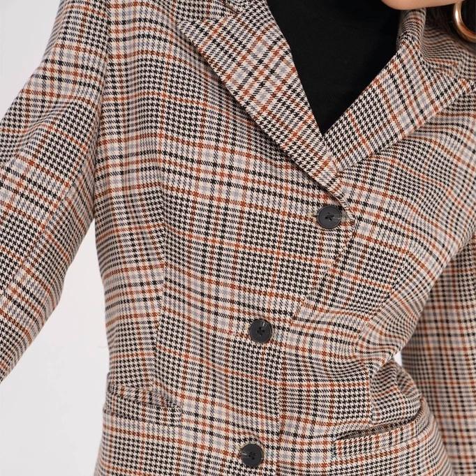 Áo khoác blazer nữ dáng suôn phong cách thanh lịch Ella Checked Blazer In Brown Pink Club Collection A2027