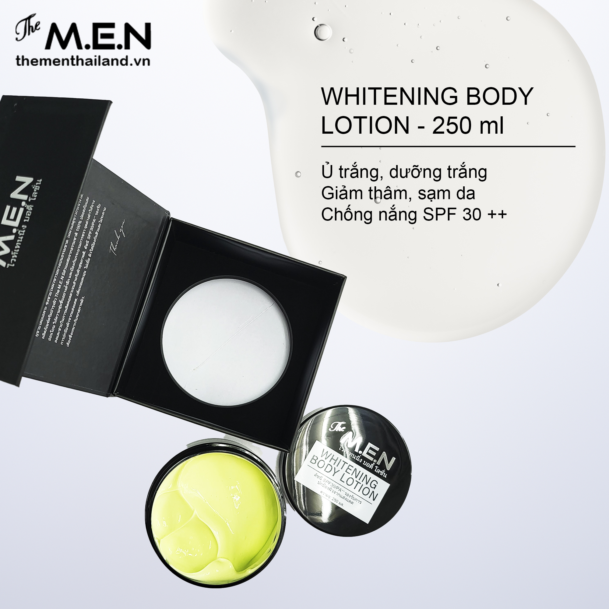 Kem Trắng da cấp tốc Body Lotion The MEN Thailand, kem dưỡng trắng da toàn thân 250g, trắng mềm mịn và chống nắng 2 trong 1, dưỡng ẩm mềm mịn sáng hồng