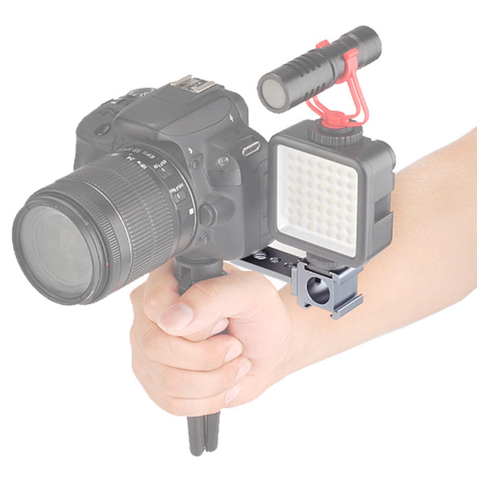 Triple Cold Shoe Mount Universal Extension Bracket Flash Bracket with 1/4 Adapter Compatible for Monopod Tripod DSLR Phone Gimbal Stabilizer