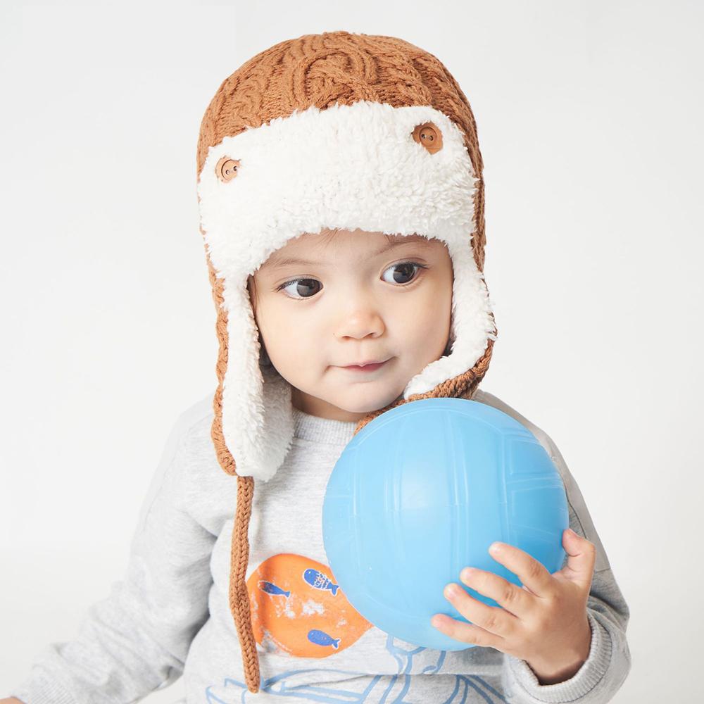 Mùa Đông Cho Bé Máy Bay Ném Bom Mũ Cotton Đan Trẻ Em Bò Mũ Lưỡi Trai Cho Bé Trai Và Bé Gái Với Lót Nỉ Cho Bé