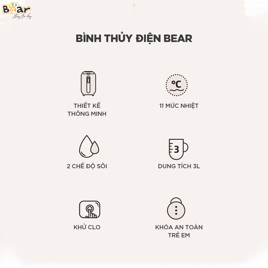 [Hàng Chính Hãng] Bình Thủy Đun Điện Giữ Nhiệt Bear KE-B30V1 – Màu Hồng, tích hợp 11 mức nhiệt và 2 chế độ đun sôi; tính năng khử clo, lớp vỏ bên trong giữ nhiệt, lớp vỏ bên ngoài cách nhiệt; có khóa nước an toàn