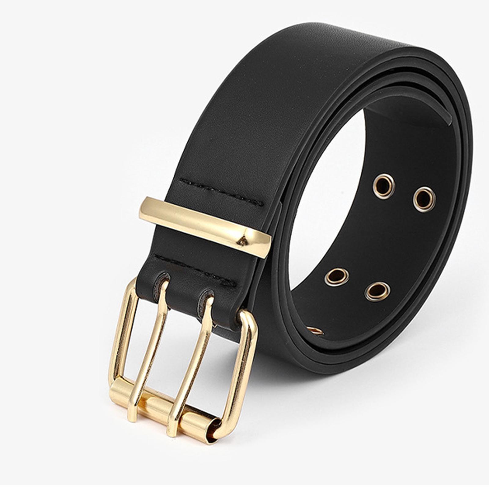 Double Grommet Belt with Pin Buckle Leather Waist Strap Women Men Belt