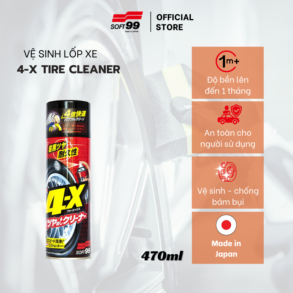 Chai Xịt Vệ Sinh Và Phủ Đen Bóng Lốp Xe Ô Tô 4X Tire Cleaner Soft99 L-14