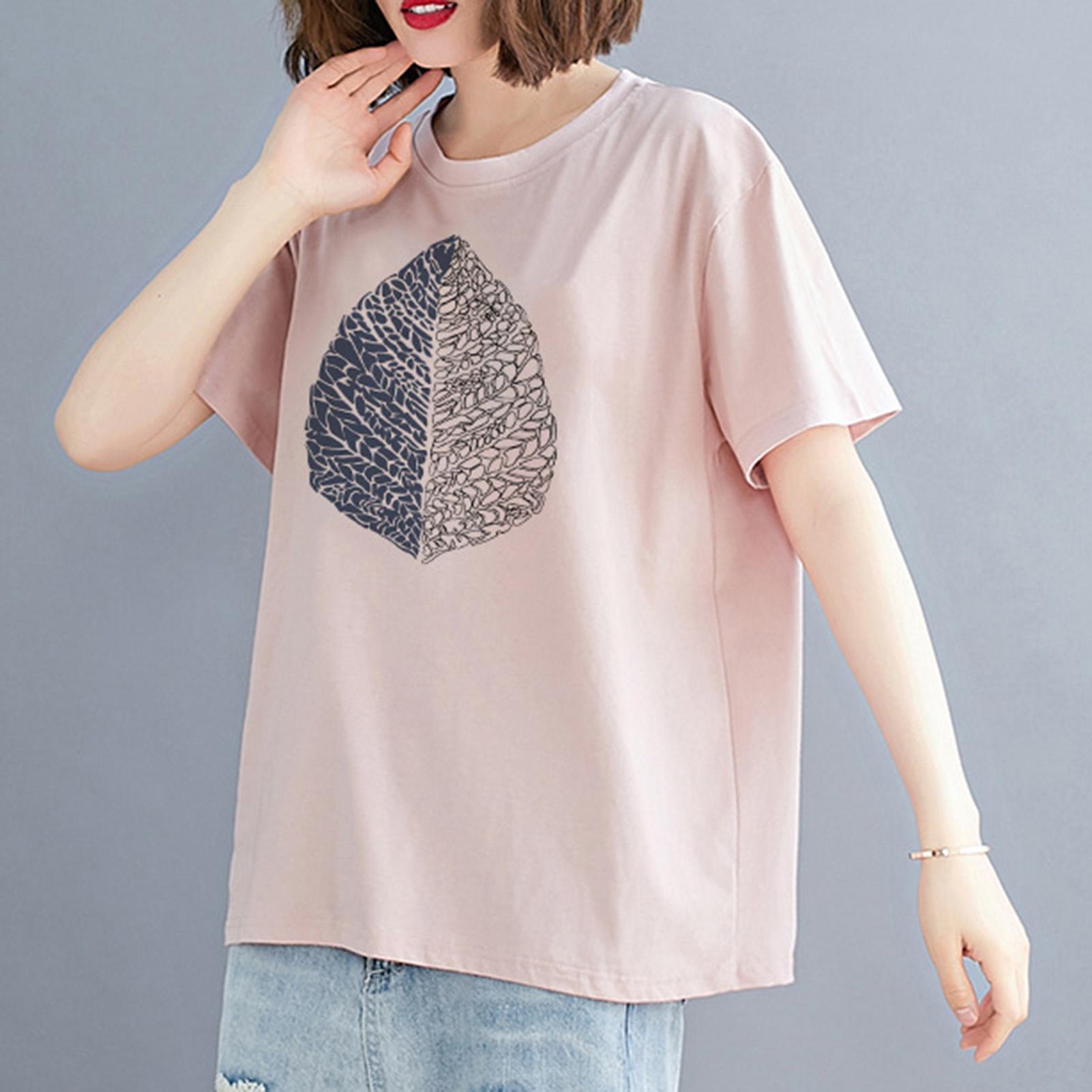 Women Cotton Short Sleeve T-shirt O-neck Cartoon Print Loose Casual Spring Summer Tops