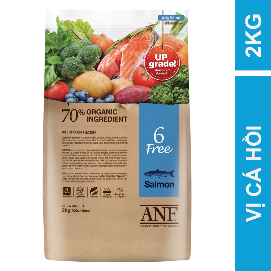 [ VỊ CÁ HỒI 2KG  ] - Thức ăn hạt Organic ANF 6FREE cho chó nhập khẩu  HÀN QUỐC