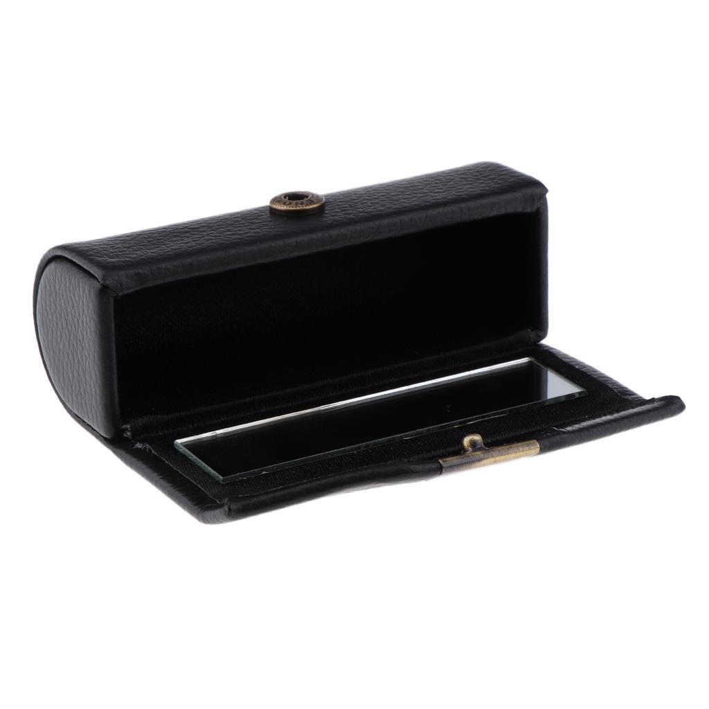 2Pcs Leather Single Lipstick Holder Case Storage Box w/ Small Mirror Gift