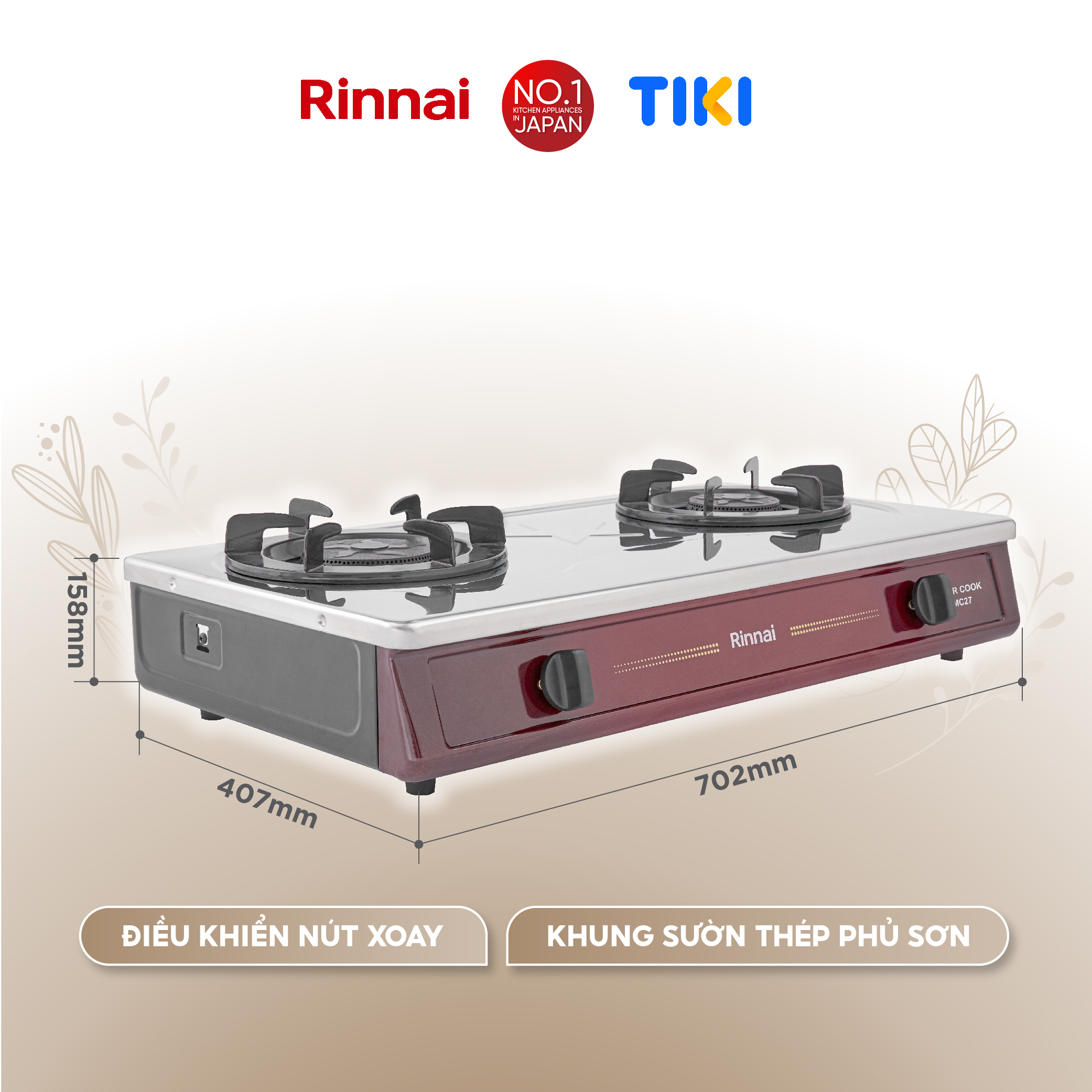 Bếp gas dương Rinnai RV-MC27RS mặt bếp inox và kiềng bếp men - Hàng chính hãng
