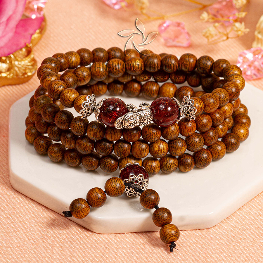 Vòng tay trầm hương tự nhiên 108 hạt Kim Thiềm Đài Cát mix Charm Bạc 925 cao cấp - Giàu sang, thịnh vượng - Trầm Tốc Việt Nam - Thiên Mộc Hương