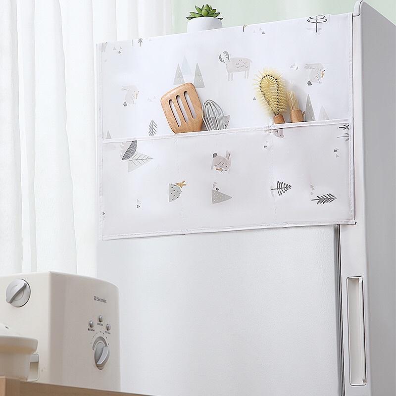 Tấm Phủ Tủ Lạnh Chống Bụi Chống Nước 130x54cm Cao Cấp, Khăn Vải Che Tủ Lạnh PVC Không Thấm Nước Hoa Văn Hiện Đại