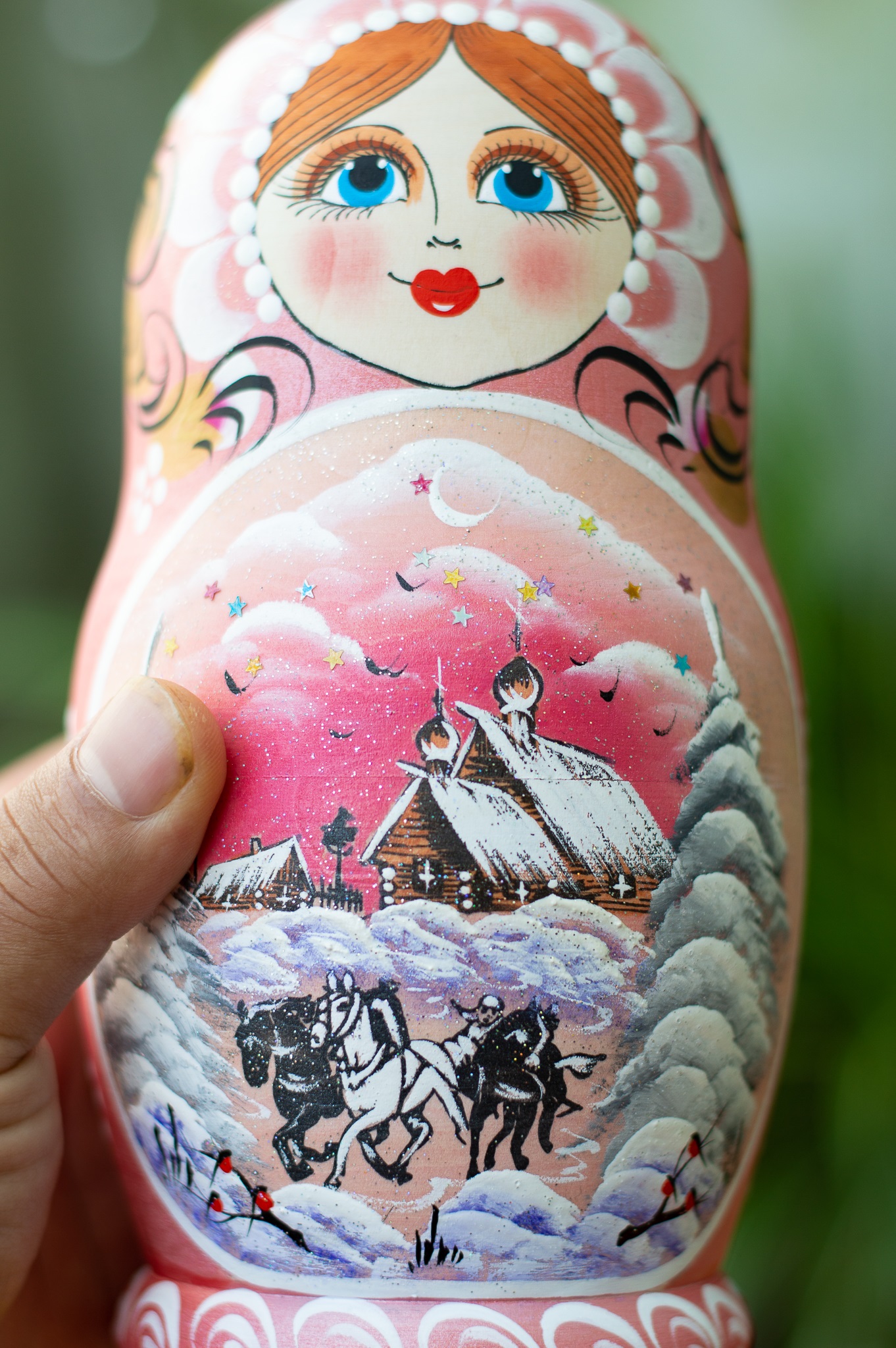 BỘ BÚP BÊ NGA MATRYOSHKA 7 LỚP 21CM "PHONG CẢNH MÙA ĐÔNG" XANH DA TRỜI HÀNG LƯU NIỆM NGA CỰC ĐẸP