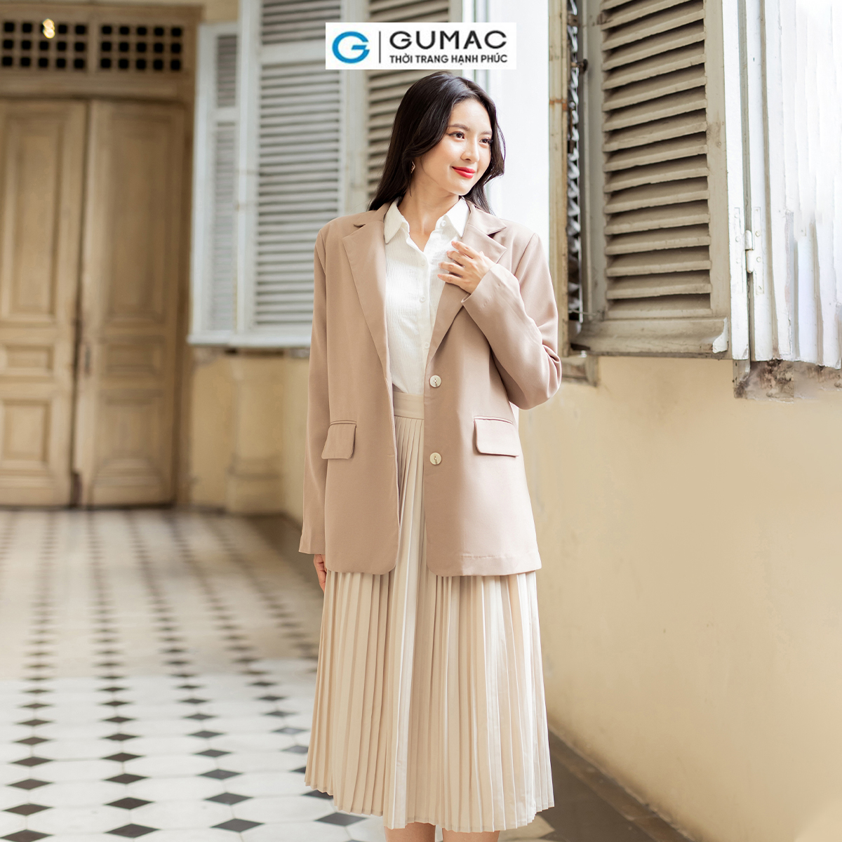 Áo blazer nữ 1 lớp đệm vai mỏng công sở thanh lịch sang trọng thời trang GUMAC AD07055