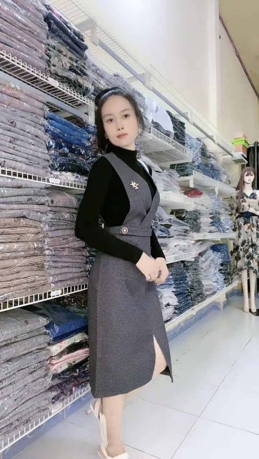 Set đầm yếm kèm áo dệt kim thu đông cao cấp Myqlothing
