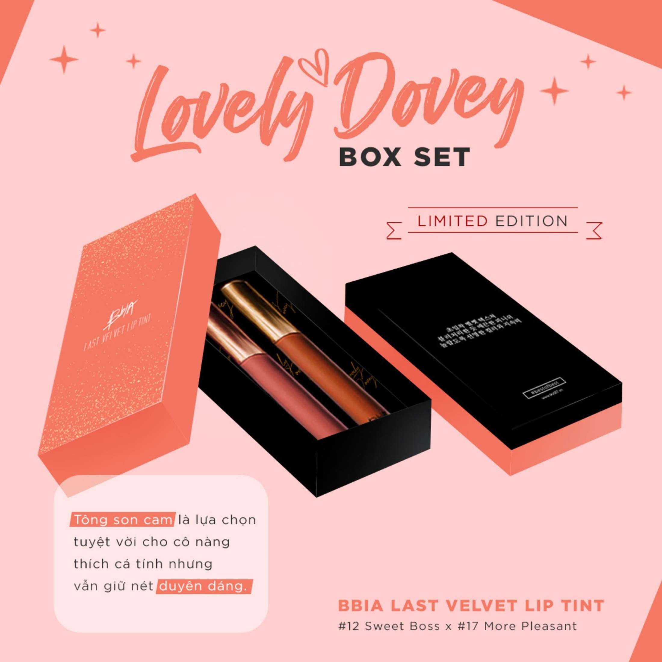 Set 2 Cây Son Kem Lì Bbia Last Velvet Lip Tint - Lovely Dovely (2 Cây X 5g) Limited Edition tặng 1 gương trang điểm BBIA màu ngẫu nhiên