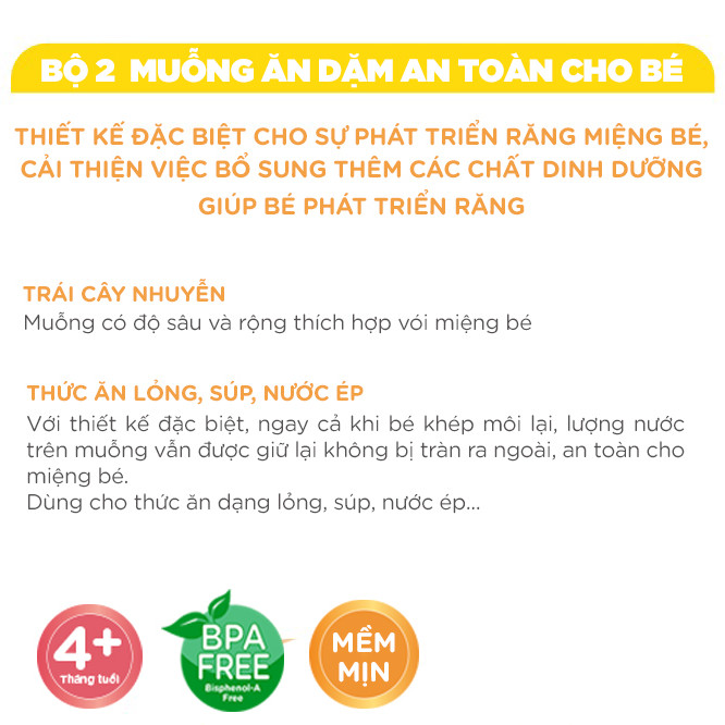 Bộ 2 muỗng nông cho bé ăn dặm an toàn Piyo Piyo (4M+), PY630096