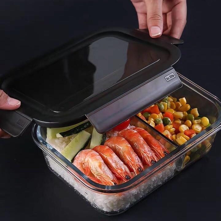 Hộp đựng thức ăn chia ngăn , thủy tinh borosilicate có thể cho vào lò vi sóng, hộp cơm, hộp đựng cơm