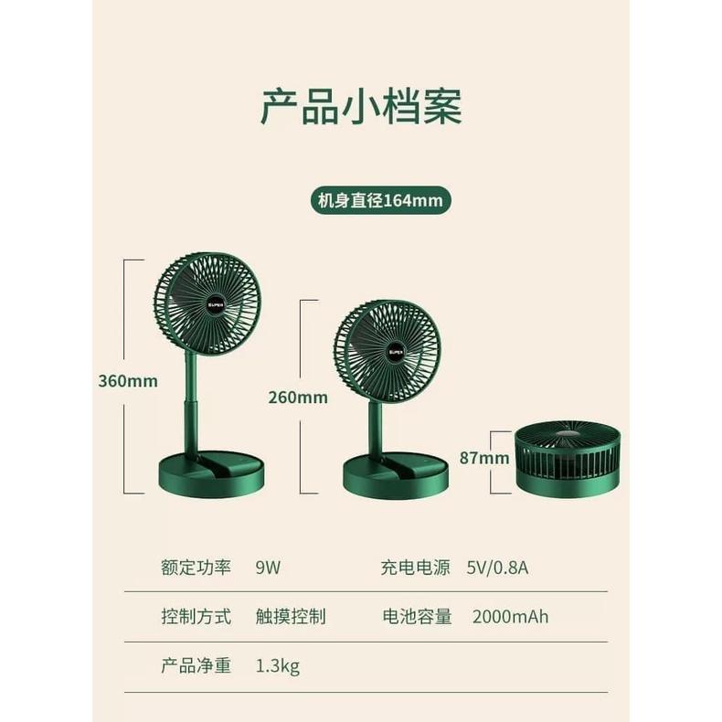 Quạt sạc tích điện mini gấp gọn FS002 mini cầm tay để bàn siêu mát pin dùng 8h 3 cấp độ gió