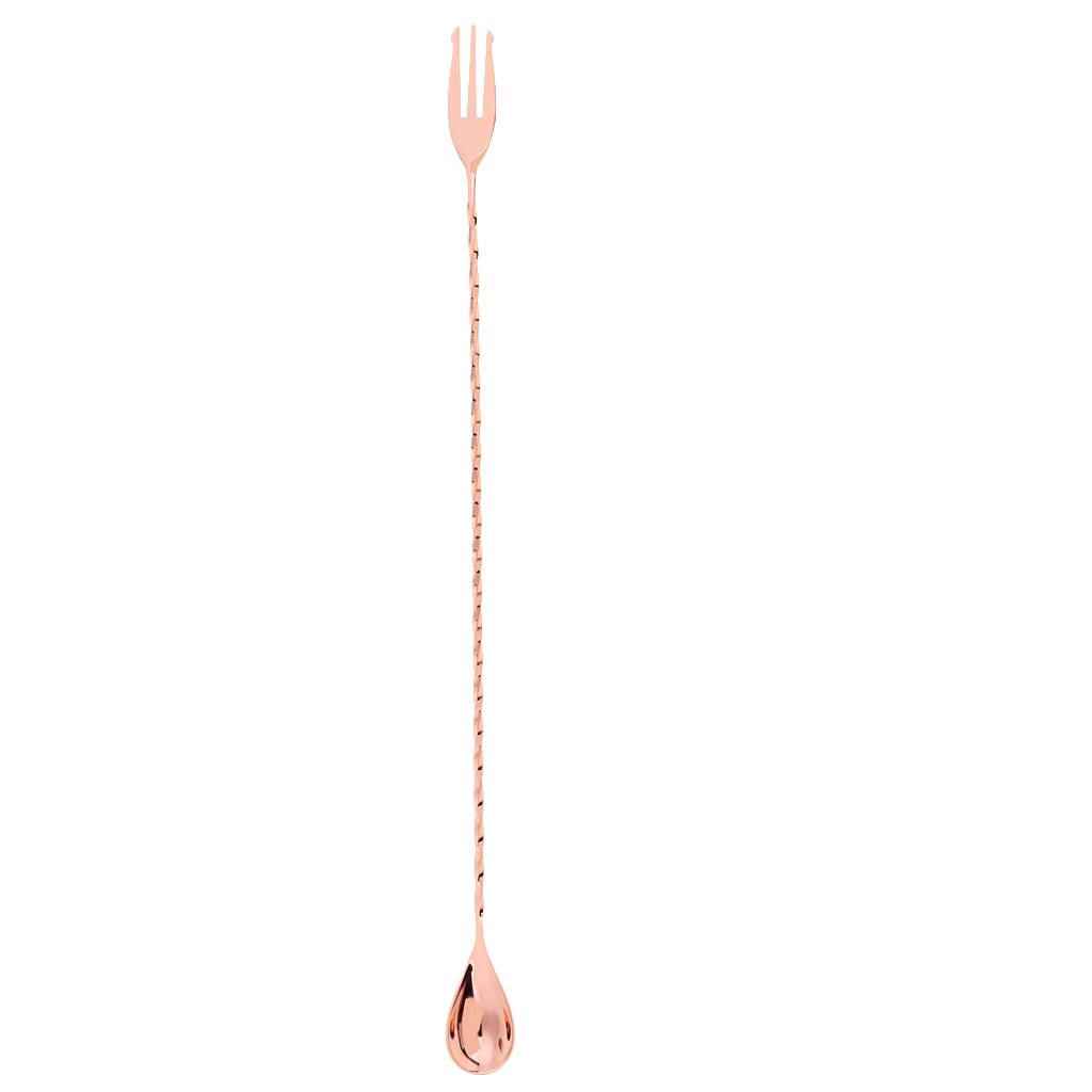 Stainless Steel Bar Cocktail Spoon Long Fine Thread Handle Mixing Spoon with Fork
