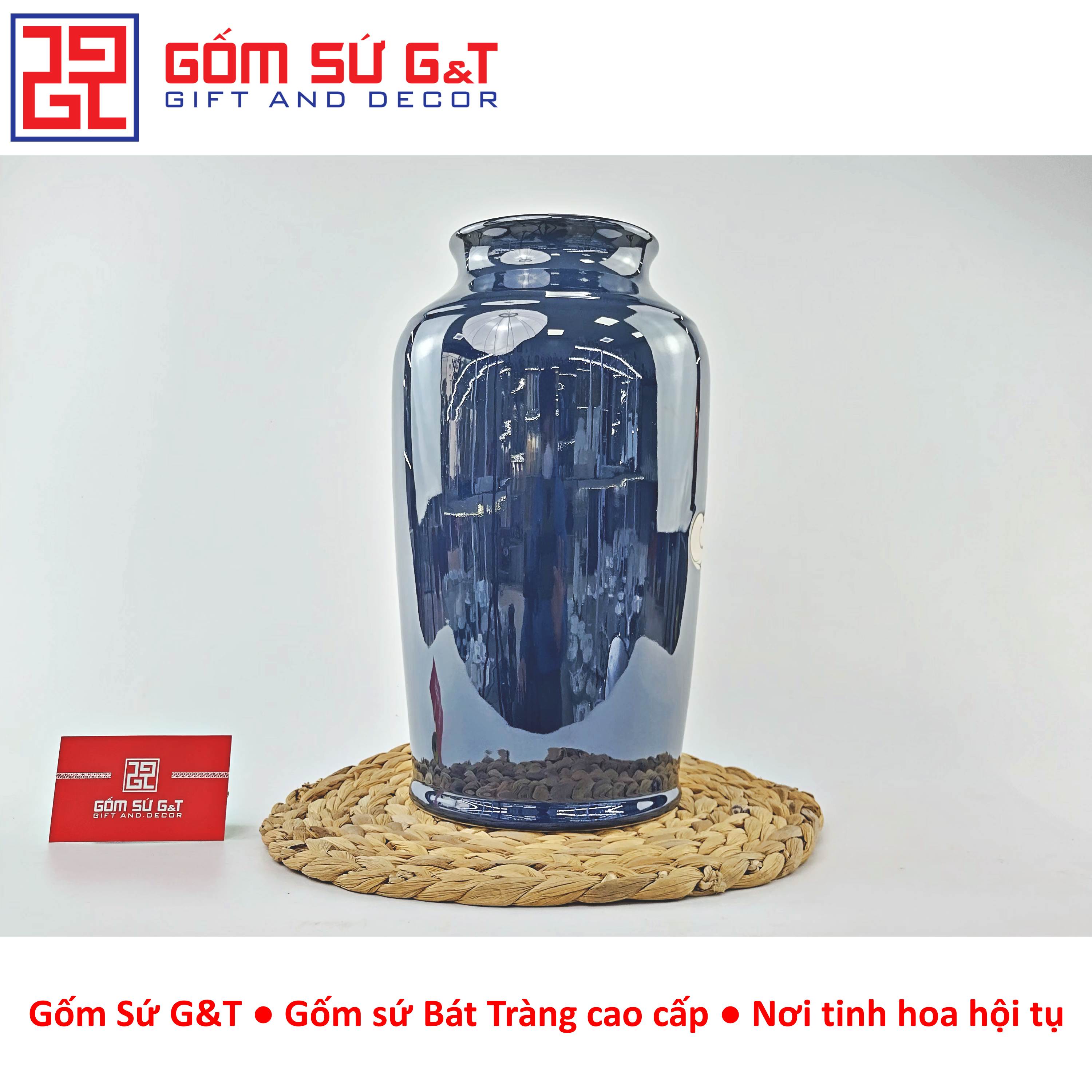 Lọ hoa men hỏa biến dáng thạp vẽ sen Gốm Sứ G&amp;T