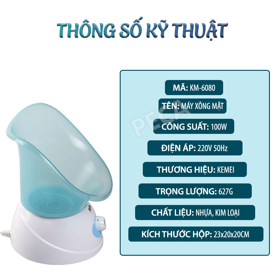 Máy xông hơi mặt KEMEI KM-6080 có 2 mức điều chỉnh nhiệt chăm sóc da an toàn phù hợp sử dụng mọi loại da - Hàng chính hãng