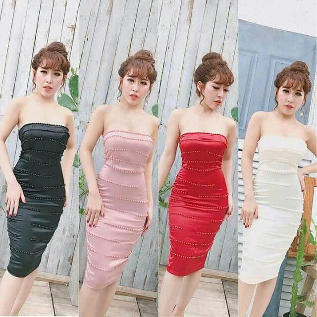 Đầm body cúp ngực đính cườm kute
