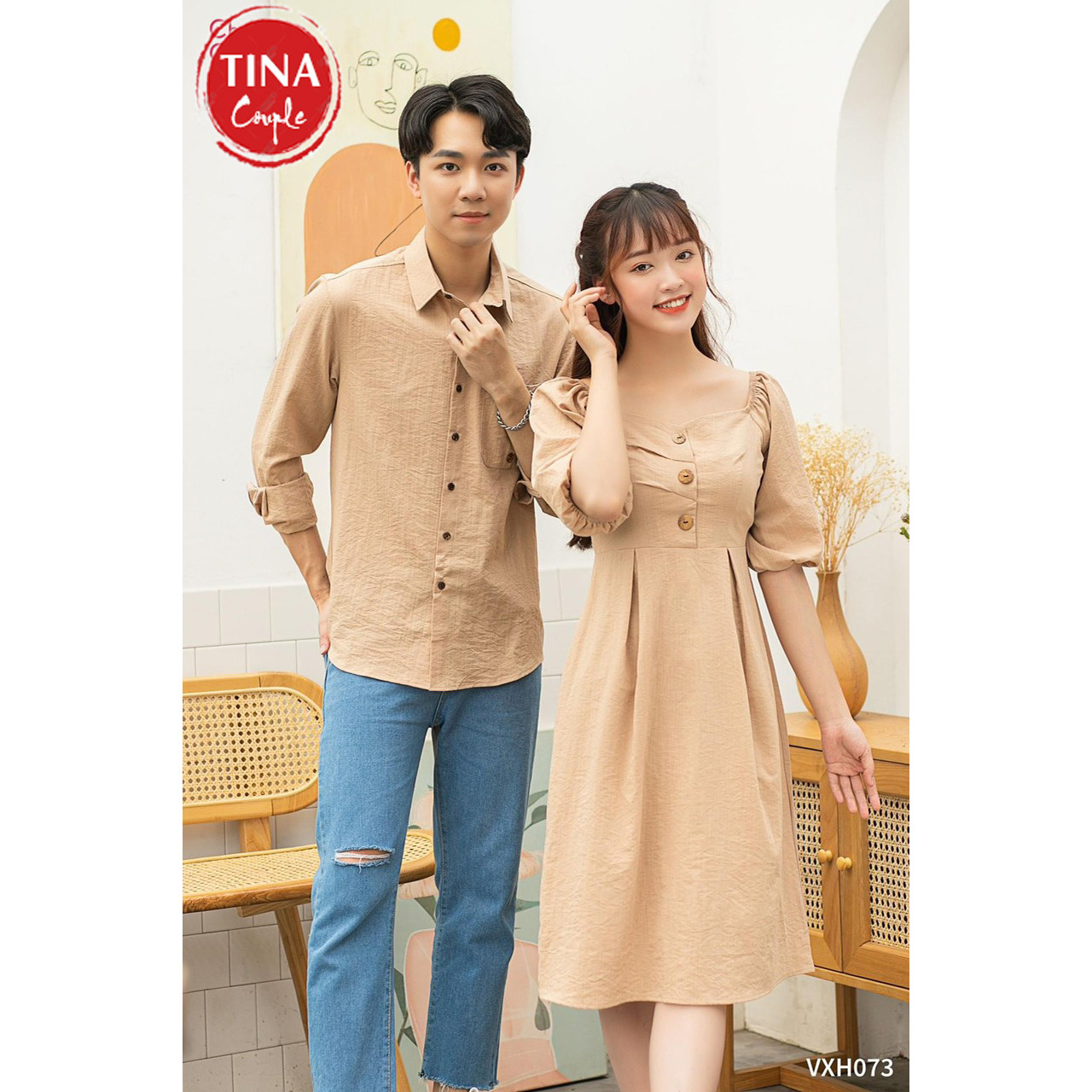 Áo cặp đôi nam nữ đẹp sơ mi Hàn Quốc dáng dài Mẫu Mới nhất - Couple Tina