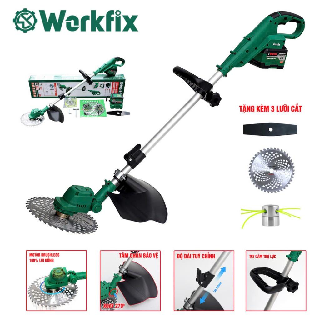 Máy cắt cỏ WORKFIX WF-GT1323BL / Không chổi than / Dài 130cm / Lưỡi 250mm / chính hãƞg