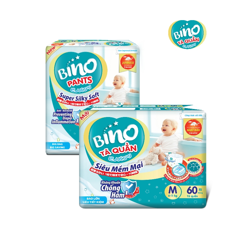 Combo - 2 Tã quần Bino Kháng khuẩn Size L54miếng (9-14kg)