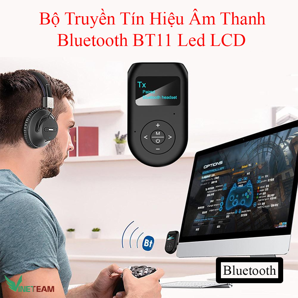 Thiết bị thu phát nhạc không dây VINETTEAM BT11 Bluetooth 5.0 với màn hình hiển thị LCD 3.5mm AUX -hàng chính hãng