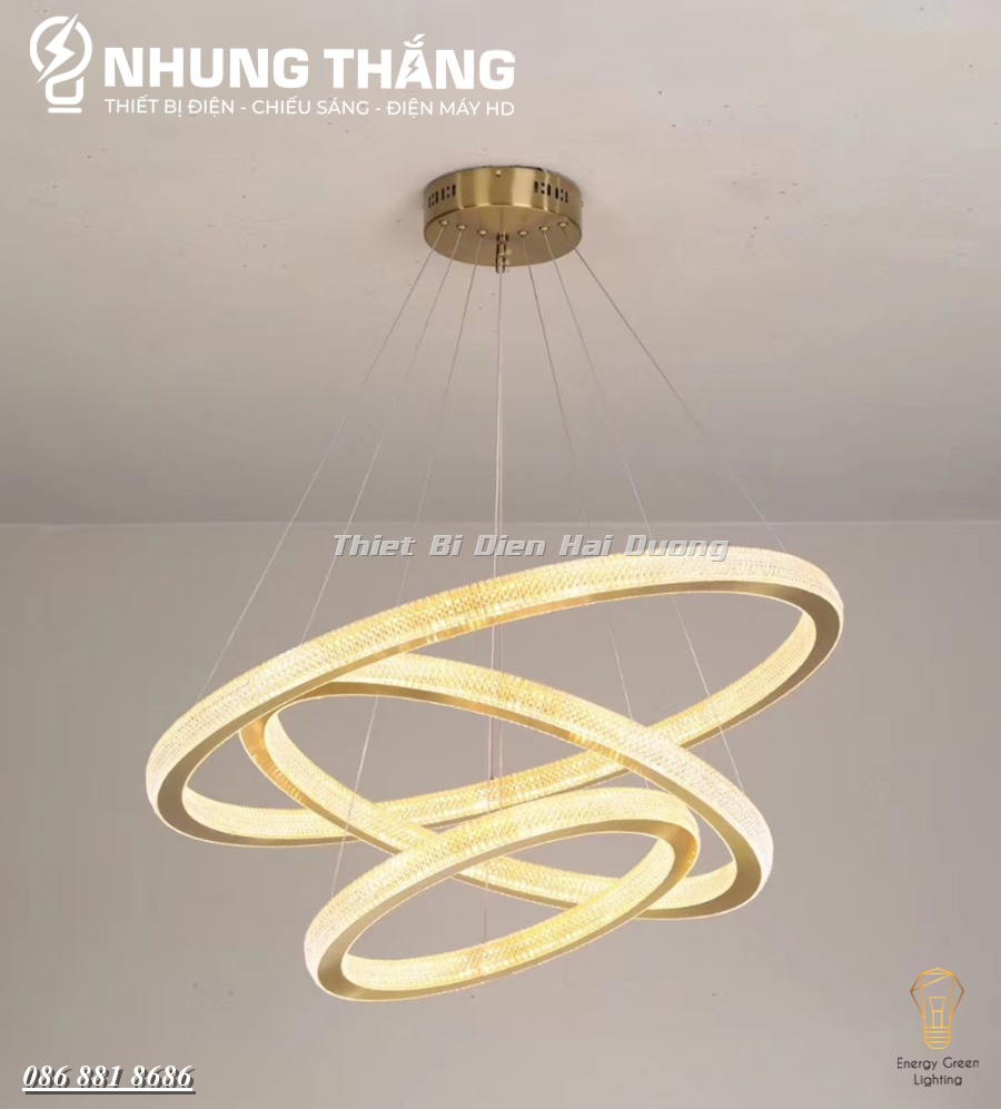 Đèn Thả Trần 3 Vòng Pha Lê Thân Vàng TBD838 - 3 Chế Độ Ánh Sáng - Có Điều Khiển Từ Xa - Tăng giảm Ánh Sáng - Có Video