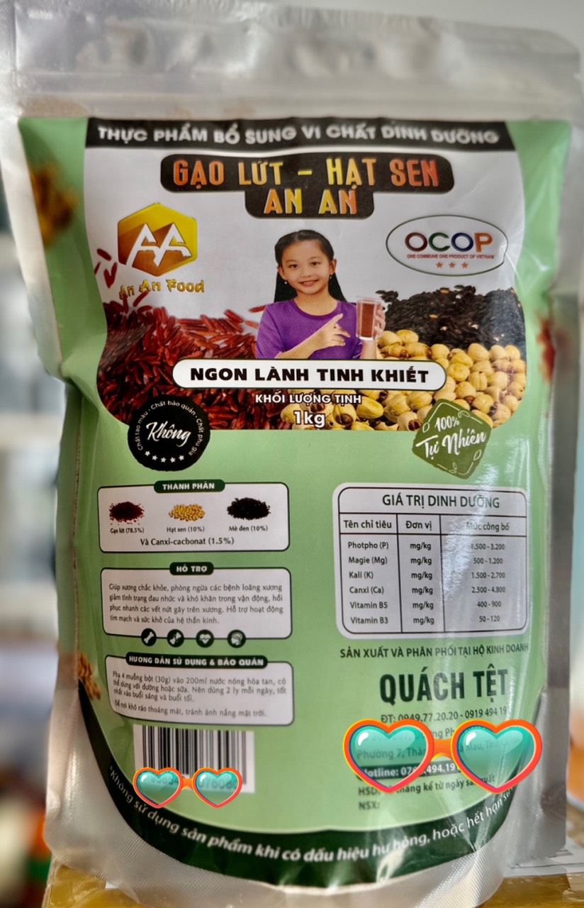 BỘT GẠO LỨT HẠT SEN TÚI 1000G LƯỢNG ĐƯỜNG THẤP HỮU CƠ TỰ NHIÊN