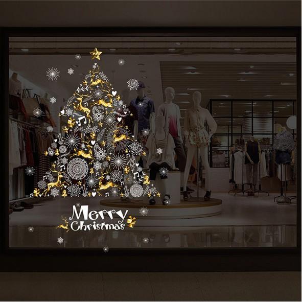 Decal trang trí Noel - Cây Thông Trắng Tuần Lộc Vàng GS010