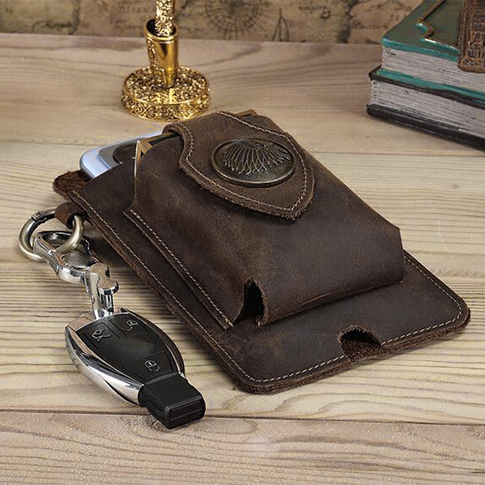 Leather Phone case Waist Bag Carrying Pouch for Cell Phone Men Women coffee