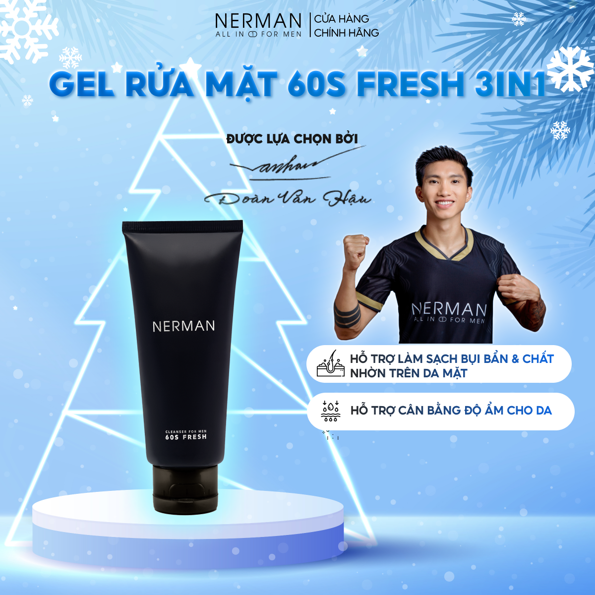 Gel rửa mặt ngăn ngừa mụn Nerman Nano Curcumin 60s Fresh dành riêng cho nam làm sạch sâu, ngăn ngừa vi khuẩn gây mụn