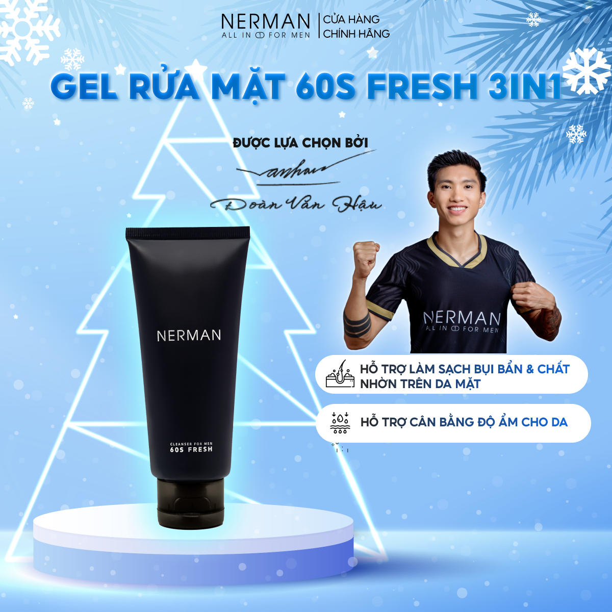 Gel rửa mặt ngăn ngừa mụn Nerman Nano Curcumin 60s Fresh dành riêng cho nam làm sạch sâu, ngăn ngừa vi khuẩn gây mụn (100ml)