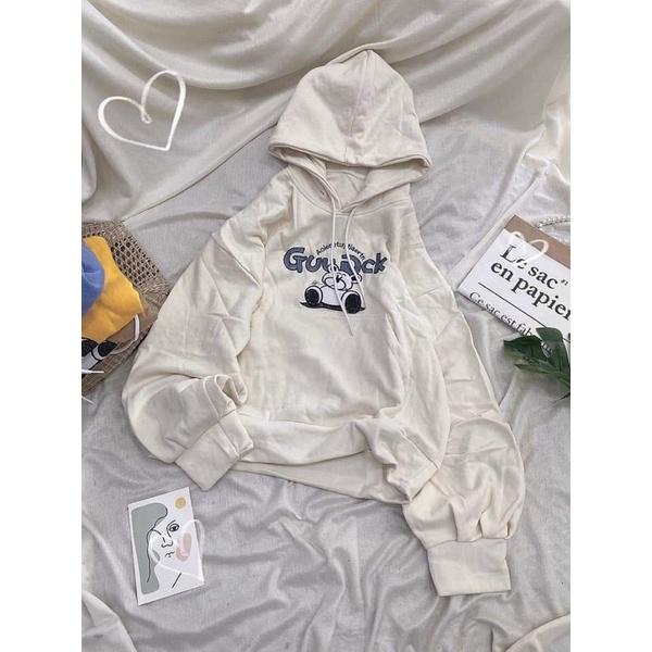 Áo khoác chui đầu hoodie nỉ ngoại tay phồng in gấu AN516 unisex ulzzang nam nữ