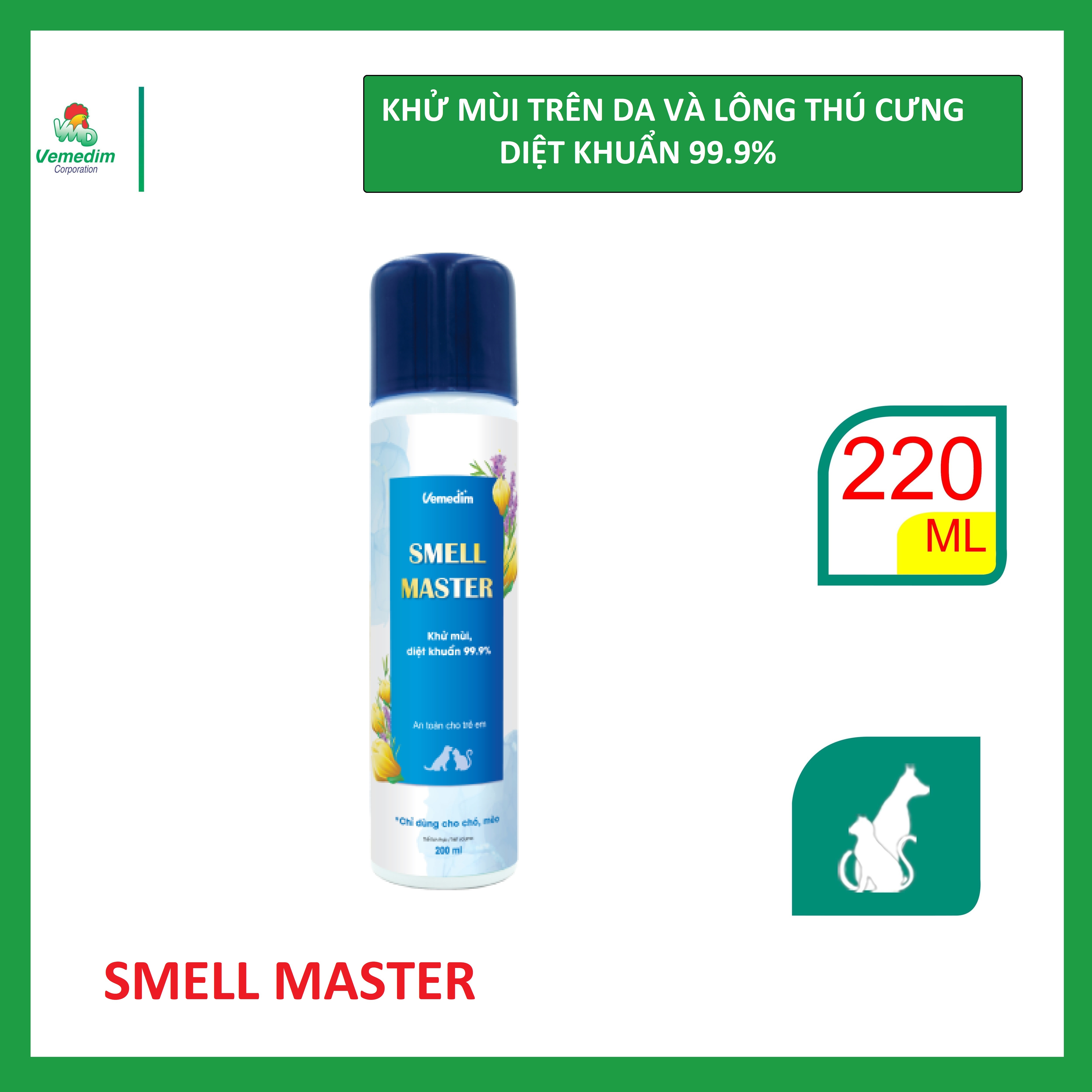 Vemedim Smell Master -Khử mùi diệt khuẩn 99.9% trên da, lông thú cưng, chai 220ml