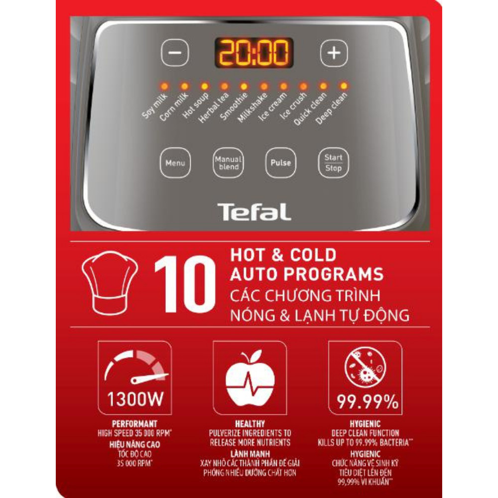 Máy làm sữa hạt, xay sinh tố và nấu đa năng Tefal BL967B66, 1300W, 1.75L - Hàng chính hãng