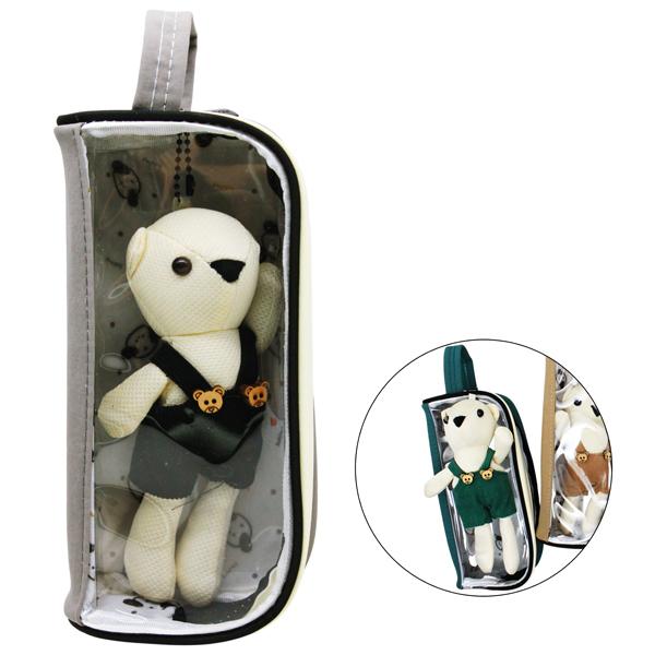 Bóp Viết Trong Suốt Kèm Gấu Xinh - Shunde 9110 - Màu Xám