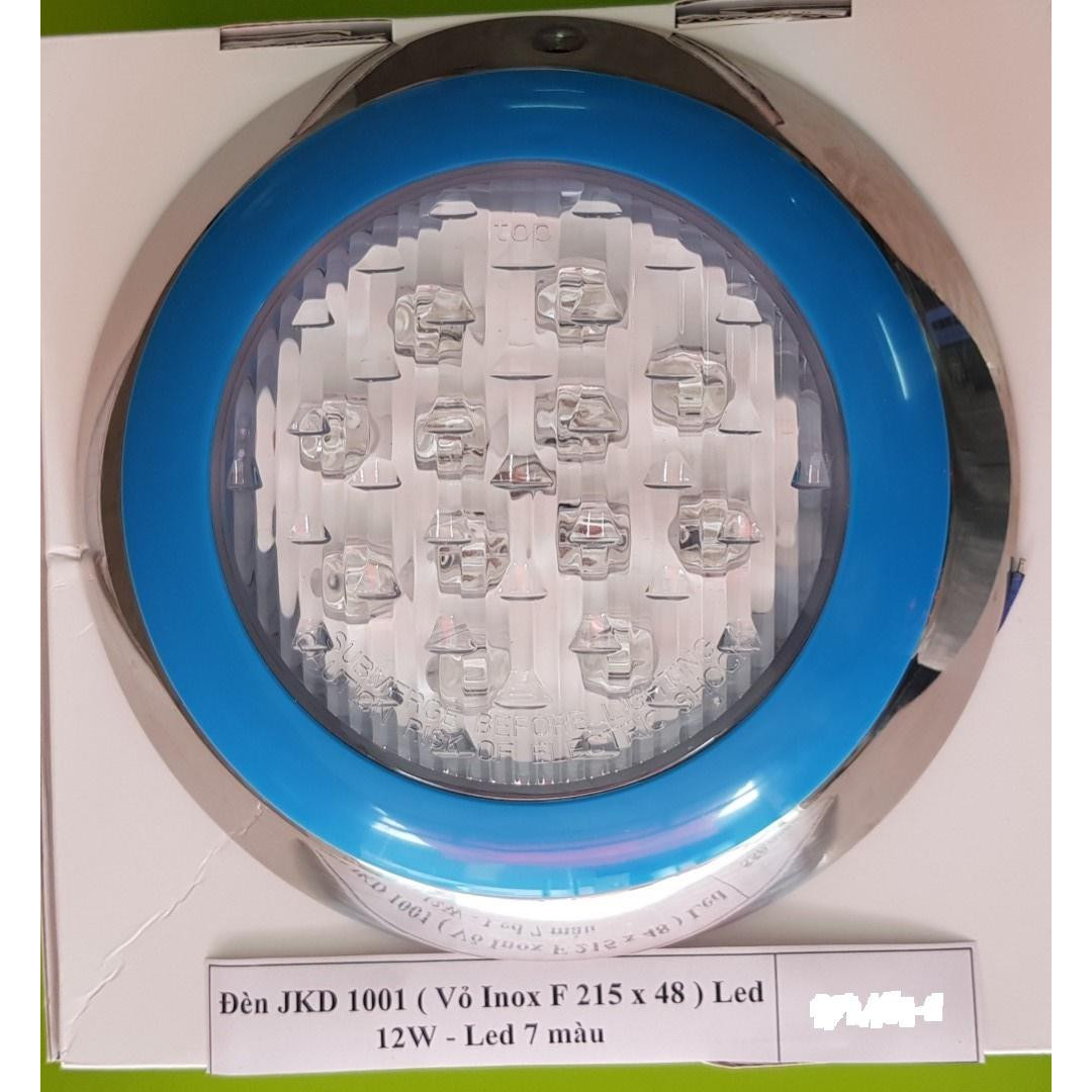 Đèn Led Bể Bơi Ánh Sáng Màu Vàng Nhạt Mã JKD 1001 Loại 12W-12V Vỏ Ngoài Inox 304 F215*48mm Chuyên Dùng Trang Trí Hồ Bơi