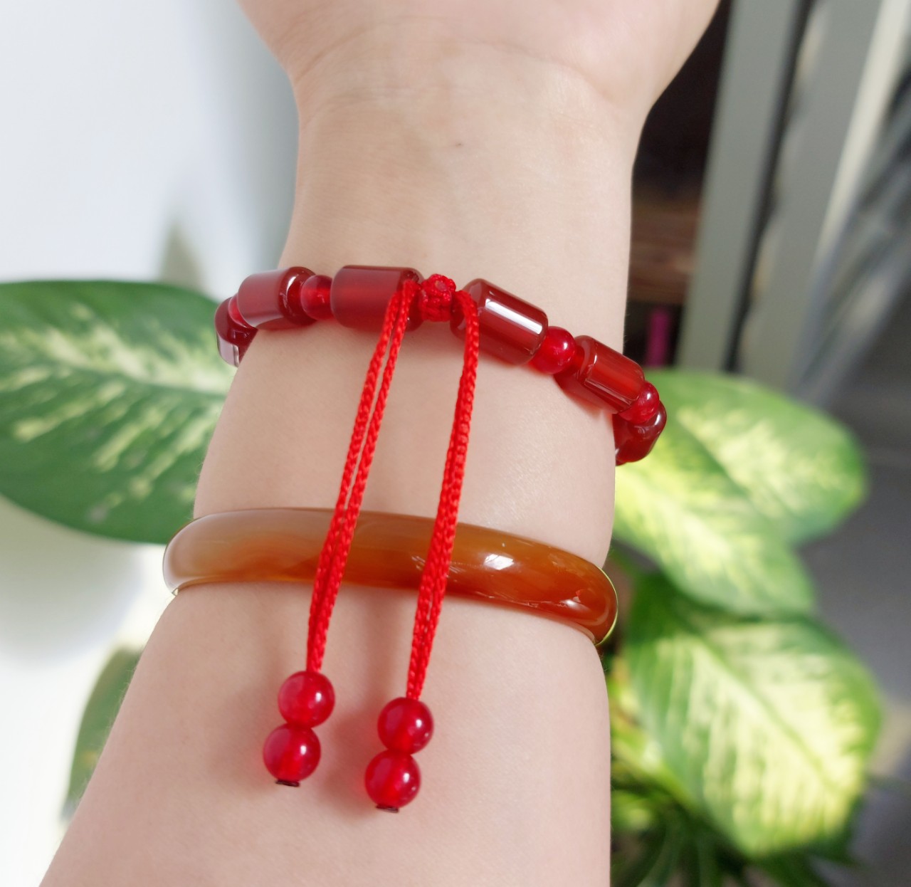 Vòng tay đá thạch anh đỏ đốt trúc phong thủy 8mm cho Nữ làm trang sức
