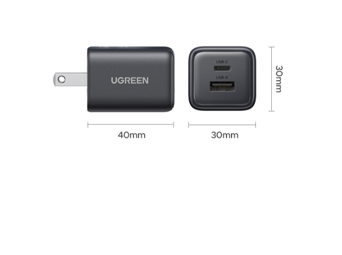 Củ Sạc điện thoại 2 cổng USB-C và USB-A GaN 20W Ugreen 55533 - Hàng chính hãng