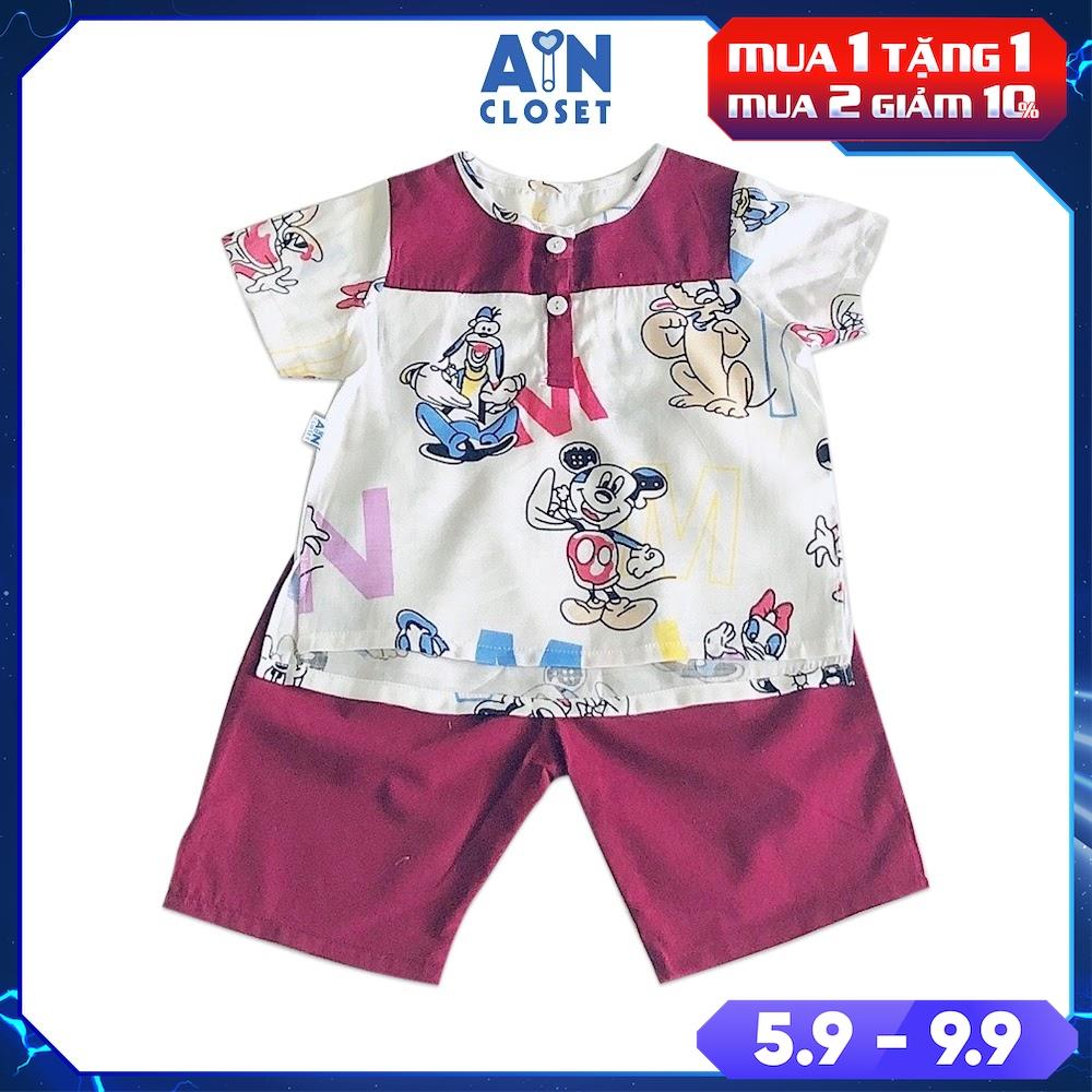 Bộ quần áo ngắn bé trai họa tiết Mickey đỏ cotton - AICDBTWOJBEY - AIN Closet