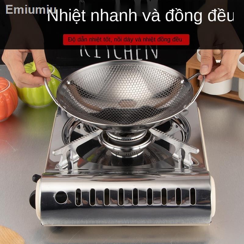 ๑Thép không gỉ không- thanh khô nồi niêu đáy tròn nồi lẩu nhỏ xíu mại đôi tai dày