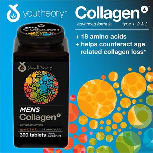 Collagen Cho Nam Youtheory Mỹ Chứa Collagen, Vitamin C, Biotin… Tạo Sức Khỏe Từ Bên Trong Cho Da, Tóc, Móng, Sụn, Gân, Dây Chằng, Khớp, Tim Mạch Và Tăng Hệ Miễn Dịch - Hộp 390 Viên