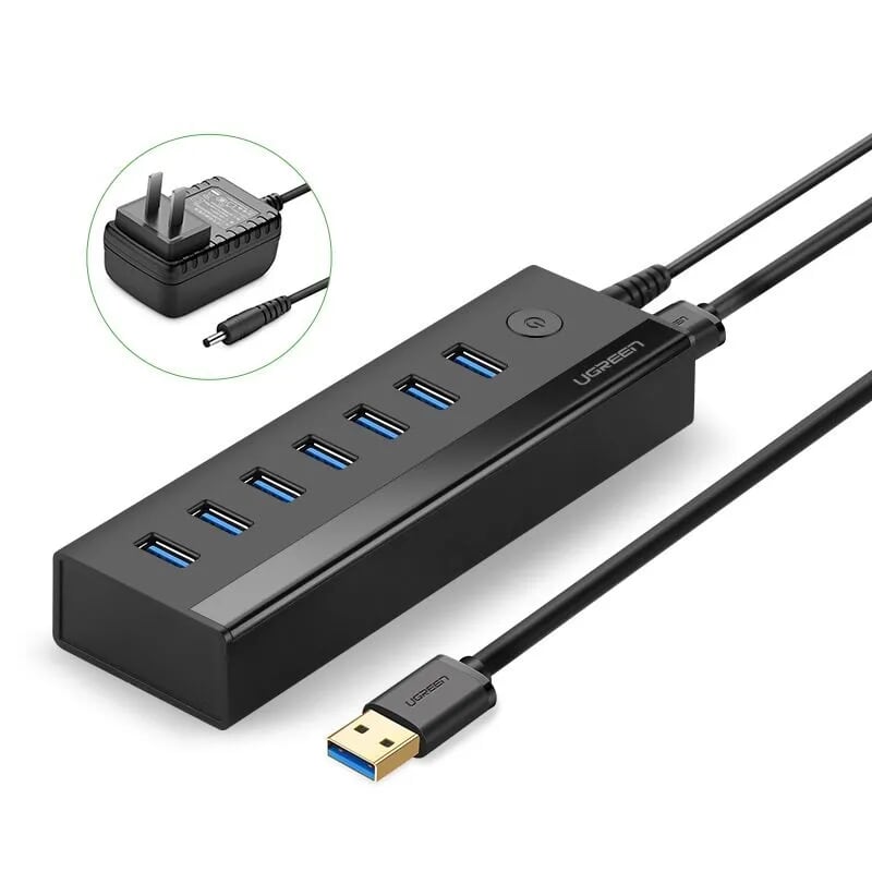 Bộ chia Hub USB 3.0*7 Ports Hỗ trợ cổng nguồn 5V-2A màu Đen UGREEN UHU30845US219 Hàng chính hãng