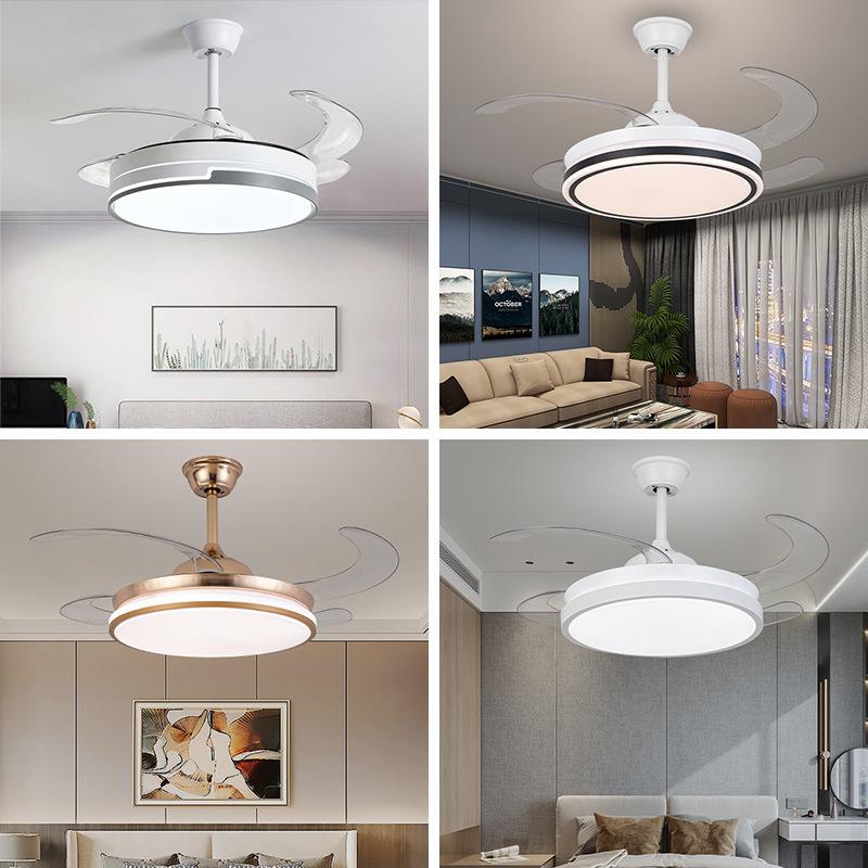 Đèn quạt nhà hàng phong cách mới nhất hiện đại tối giản vô hình chuyển đổi tần số sáu tốc độ thông minh phòng ngủ phòng khách đèn quạt trần Trung Sơn