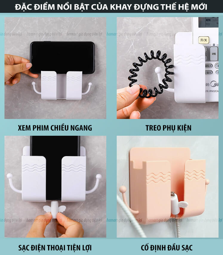 Giá Để Điện Thoại Dán Tường Đa Năng Đựng Điều Khiển Remote Màu Trắng Keo Siêu Dính Tiện Lợi