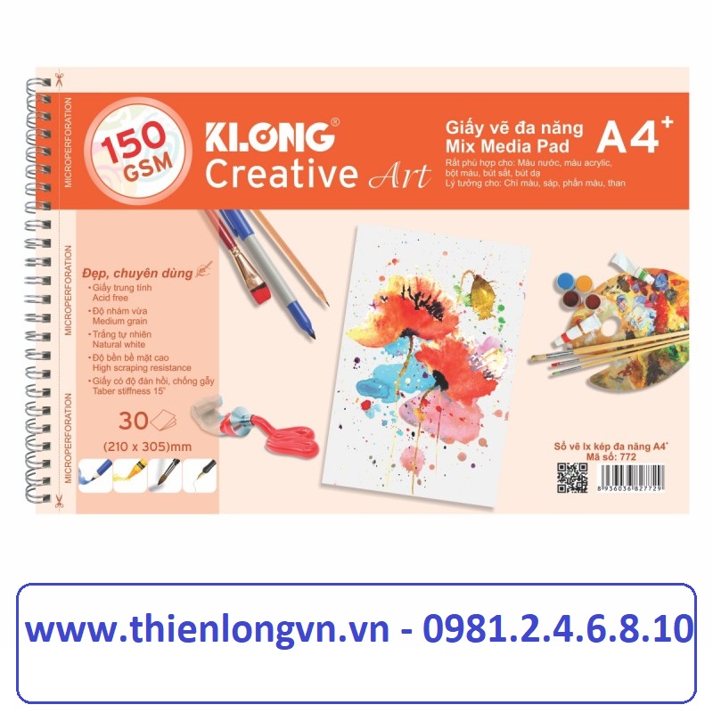 Sổ vẽ lò xo đa năng Creative Art A4 - 150 GSM - 30 tờ/tập; Klong 772