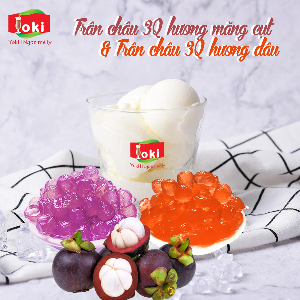 Combo Trân châu 3Q hương măng cụt Yoki và Trân châu 3Q hương dâu Yoki